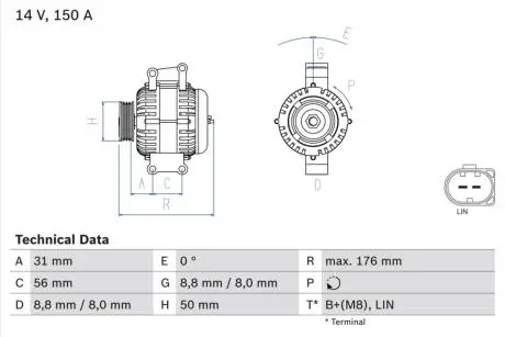 0986047150 Генератор BOSCH підбір по vin на Brocar