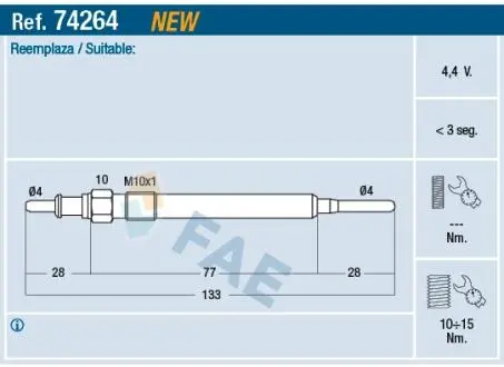74264 Свічка накалювання FAE підбір по vin на Brocar