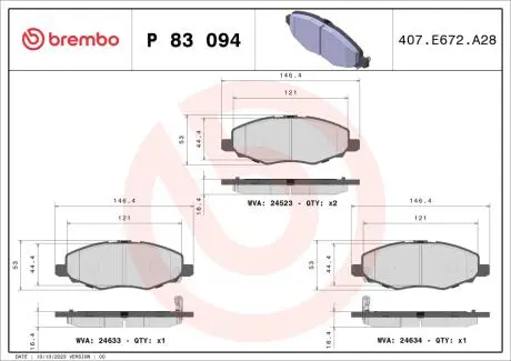 P83094 Гальмівні колодки дискові BREMBO підбір по vin на Brocar