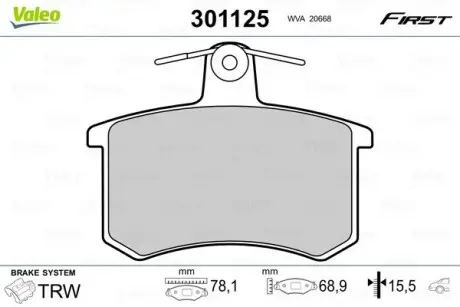 301125 Гальмівні колодки дискові ALFA/AUDI/FIAT/LANCIA 164/80/90/100/200/A4/A6/A8/Croma/Thema "R "79-01 VALEO підбір по vin на Brocar