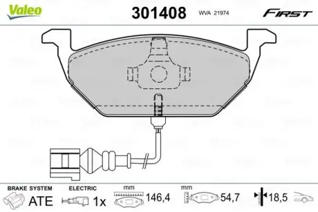 301408 Гальмівні колодки дискові VAG A2/A3/Fabia/Octavia/Bora/Caddy/Golf/Jetta/Polo "1,0-2,5 "F "96>> VALEO підбір по vin на Brocar