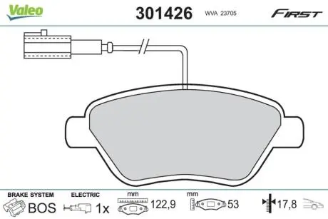 301426 Гальмівні колодки дискові ALFA/CITROEN/FIAT/PEUGEOT Mito/Bravo/Doblo/Bipper "1,2-1,9 "F "01>> VALEO підбір по vin на Brocar