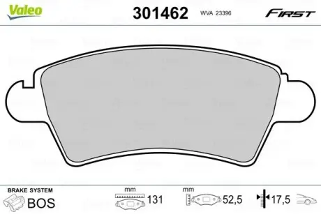 301462 Колодки гальмівні PEUGEOT P. 206/306 94-02 VALEO підбір по vin на Brocar