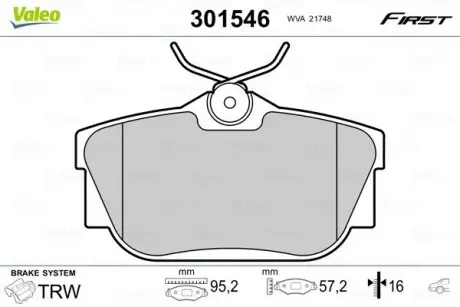 301546 Гальмівні колодки дискові NISSAN/OPEL/RENAULT NV300/Primastar/Vivaro/Trafic "1,6-2,5 "R "01>> VALEO підбір по vin на Brocar