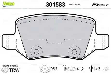 301583 Колодки гальмівні DB T. W168/W169/W245/VANEO 97-11 VALEO підбір по vin на Brocar