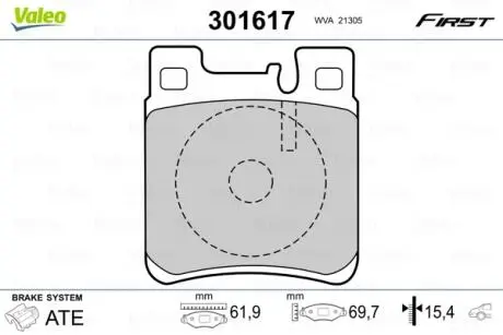 301617 Колодки гальмівні DB T. W140/W202/W210 94-03 VALEO підбір по vin на Brocar
