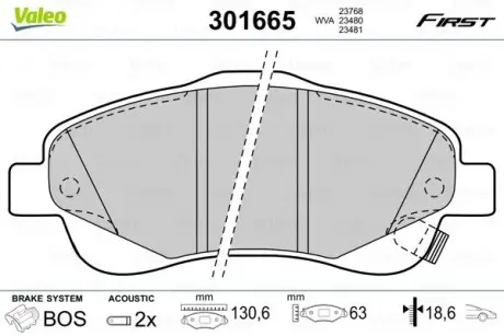 301665 Тормозные колодки дисковые TOYOTA Avensis/Corolla "1,6-2,4 "F "03-09 VALEO подбор по vin на Brocar
