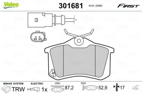 301681 Колодки гальмівні VW T. SHARAN 95-10 VALEO підбір по vin на Brocar