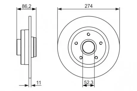 0986479682 Диск тормозной (задний) Renault Scenic III 09- (274х11) (+ABS) (с подшипником) BOSCH подбор по vin на Brocar