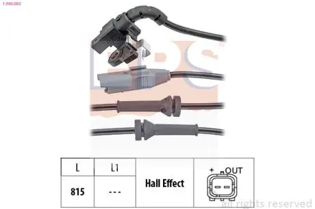 1960063 Датчик ABS задній Citroen C4, C4 I, C4 II, Ds4 Peugeot 307, 308, 1.2-2.0D 11.03- EPS підбір по vin на Brocar