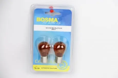 0287B Автолампа BAU15S 12V 21W PY21W Бурштиновий BLISTER (2 шт) BOSMA підбір по vin на Brocar
