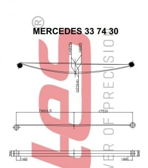 3374300019ZT Рессора задняя коренная MB Sprinter 903 308-316CDI (большие втулки) (1/25mm) (70/740/753) TES підбір по vin на Brocar