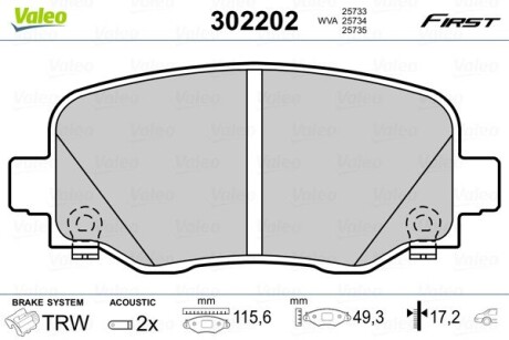 302202 Гальмівні колодки дискові FIAT/JEEP 500X/Renegade "1,3-2,0 "R "14>> VALEO підбір по vin на Brocar