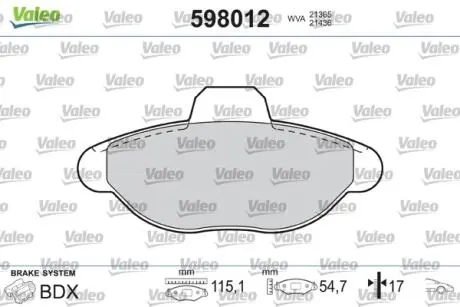 598012 Гальмівні колодки, дискове гальмо (набір) VALEO підбір по vin на Brocar