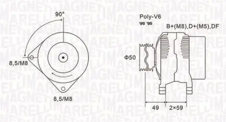 063731147010 ALTERNATOR NISSAN INTERSTAR, OPEL MOVANO, RENAULT LAGUNA II, MASTER II, TRAFIC II 1.9D/2.5D 10.01- SZT MAGNETI MARELLI MAGNETI MARELLI подбор по vin на Brocar