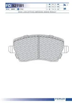 FO921181 Колодки тормозные дисковые FOMAR подбор по vin на Brocar