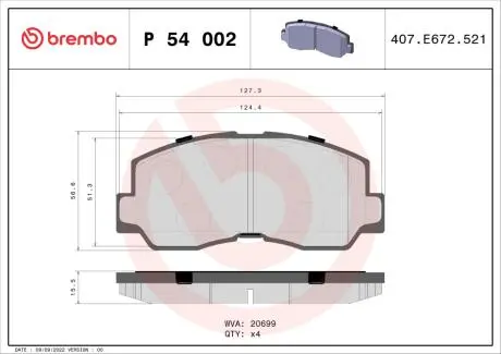 P54002 Тормозные колодки дисковые BREMBO подбор по vin на Brocar