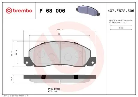 P68006 Тормозные колодки дисковые BREMBO подбор по vin на Brocar
