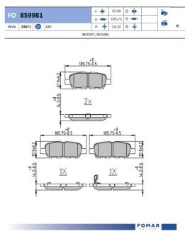 FO859981 KLOCKI HAMULCOWE NISSAN CUBE/QASHQAI/TIIDA/X-TRAIL/RENAULT KOLEOS 13.8MM WVA23871 Z CZUJNIKIEM KPL FOMAR FOMAR підбір по vin на Brocar