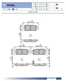 FO859981 Комплект гальмівних накладок, дискове гальмо FOMAR подбор по vin на Brocar