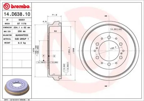 14D63810 Гальмівний барабан BREMBO підбір по vin на Brocar