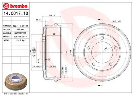 14C01710 Гальмівний барабан BREMBO підбір по vin на Brocar