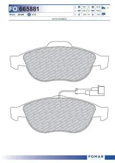 FO665881 KLOCKI HAMULCOWE STARY NR = FOM 910581 ALFA ROMEO ALFA 156/ LANCIA LYBRA GR.18,3MM/ 2XCZUJ.* FOMAR FOMAR підбір по vin на Brocar