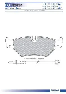 FO729281 KLOCKI HAMULCOWE CITROEN EVASION/ FIAT ULISSE/ PEUGEOT 806 1.8I-2.1TD GR.17MM/ 2XCZUJ.* FOMAR FOMAR підбір по vin на Brocar