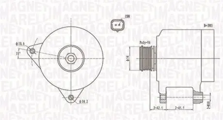 063731914010 ALTERNATOR 12V CITROEN C4/C5/C8/PEUGEOT 307/407/807 1.8/2.0 16V 2004 -> SZT MAGNETI MARELLI MAGNETI MARELLI подбор по vin на Brocar