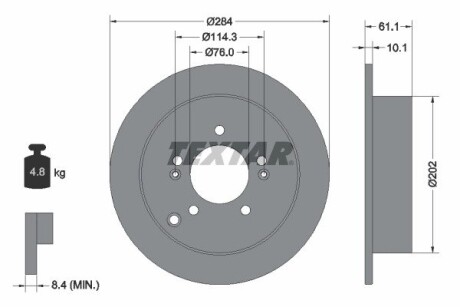 92134000 TARCZA HAMULCOWA 284X10,1 P 5-OTW HYUNDAI IX35/SANTA/TRAJET/TUCSON/KIA SPORTAGE SZT ТЕКСТАРЬ TEXTAR підбір по vin на Brocar