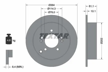 92134000 TARCZA HAMULCOWA 284X10,1 P 5-OTW HYUNDAI IX35/SANTA/TRAJET/TUCSON/KIA SPORTAGE SZT ТЕКСТАР TEXTAR підбір по vin на Brocar