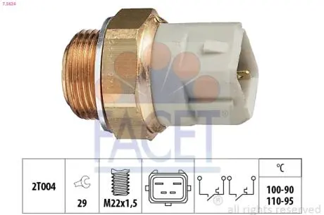 75624 Датчик включення вентилятора Escort/Fiesta/Orion/Scorpio 1.4-2.0 89-99 FACET підбір по vin на Brocar