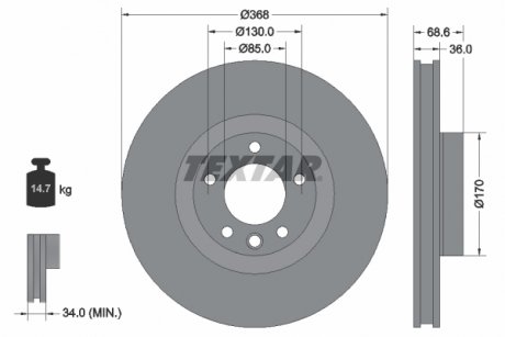 92213603 Диск гальмівний (передній) Porsche Cayenne/VW Touareg 03-10 (368x36) PRO TEXTAR підбір по vin на Brocar