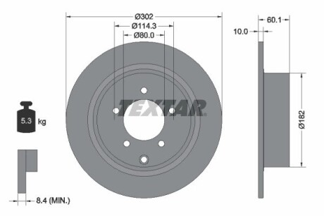 92255103 TARCZA HAMULCOWA 302X10 P 5-OTW MITSUBISHI ASX 10> OUTLANDER 03> SZT TEXTAR TEXTAR підбір по vin на Brocar