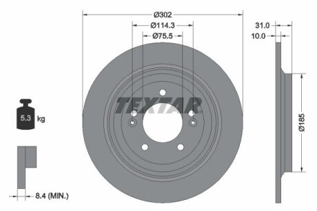 92294803 TARCZA HAMULCOWA 302X10 P 5-OTW ZASTAPIONA PRZEZ TX 92293403 SZT TEXTAR TEXTAR підбір по vin на Brocar