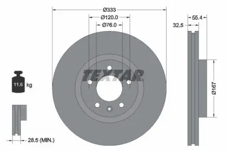 92121305 Диск тормозной (передний) VW T5 03-09 (333x32.5) (R17) PRO+ TEXTAR подбор по vin на Brocar