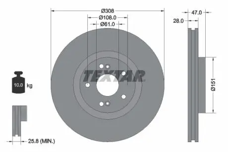 92174005 Тормозной диск TEXTAR підбір по vin на Brocar