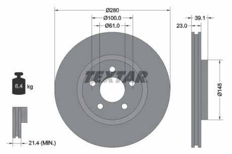 92108505 TARCZA HAMULCOWA 280X23 V 5-OTW CHRYSLER PT CRUISER PRO+ SZT TEXTAR TEXTAR підбір по vin на Brocar