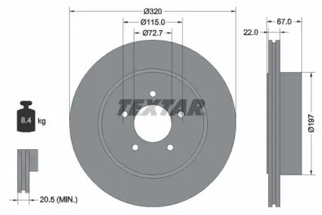 92177205 Диск гальмівний CHRYSLER 300C 04- TEXTAR підбір по vin на Brocar
