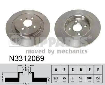 N3312069 Тормозные диски NIPPARTS подбор по vin на Brocar