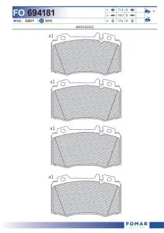 FO694181 Колодки тормозные дисковые FOMAR підбір по vin на Brocar