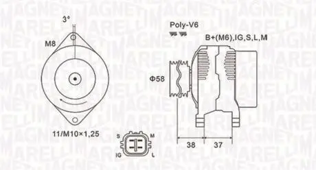 063731889010 ALTERNATOR 12V TOYOTA YARIS 06-11 1.0 VVT-I SZT MAGNETI MARELLI MAGNETI MARELLI підбір по vin на Brocar