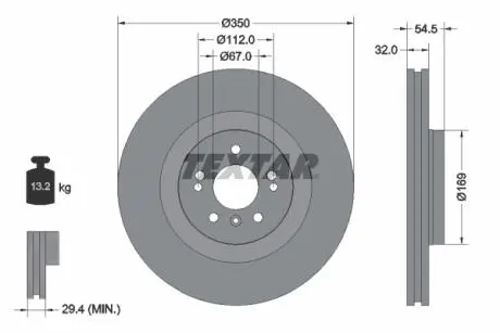 92150703 Диск гальмівний (передній) MB M-class (W164)/R 05- (350x32) PRO (замінено на 92150705) TEXTAR підбір по vin на Brocar