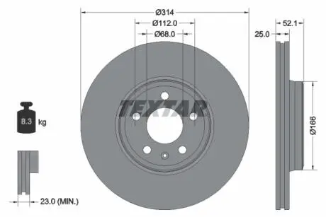 92282905 TARCZA HAMULCOWA AUDI P. A4/A5 2,0-3,0 TDI/TFSI 07- SZT TEXTAR TEXTAR підбір по vin на Brocar