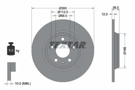 92282803 Диск тормозной (задний) Audi A4/A5/A6/A7/Q5 11- (300x12) PRO TEXTAR подбор по vin на Brocar