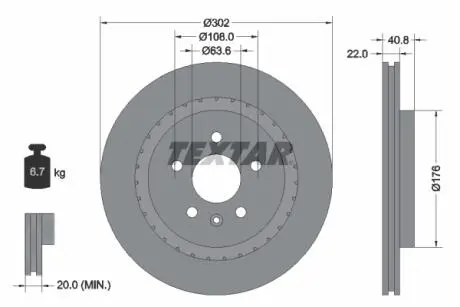 92168303 TARCZA HAMULCOWA 302X22 V 5-OTW VOLVO S60 II 10&gt; SZT TEXTAR TEXTAR підбір по vin на Brocar