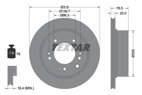 92205000 TARCZA HAMULCOWA 315X20 V 5-OTW KIA SORENTO 02> SZT ТЕКСТАР TEXTAR підбір по vin на Brocar