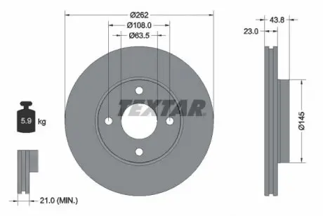 92292703 Диск гальмівний (передній) Ford Fiesta VII 17- (262х21) PRO TEXTAR підбір по vin на Brocar