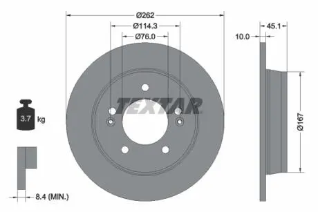 92240003 Диск гальмівний (задній) Kia Ceed/Cerato/Soul/Hyundai i30/Elantra 12- (262x10) PRO TEXTAR підбір по vin на Brocar