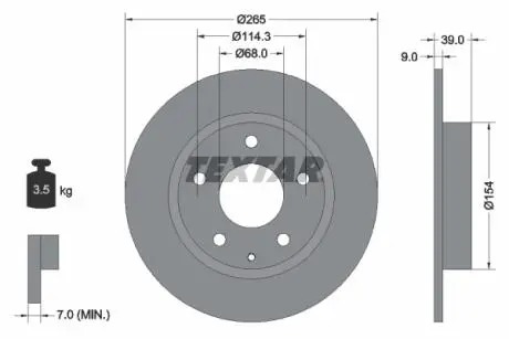 92267703 Диск гальмівний (задній) Mazda 3 13-/CX-3 15- (265x9) PRO TEXTAR підбір по vin на Brocar